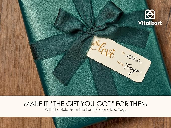 Vitalizart Green Wrapping Paper Set 30" Pearly-Lustre With Silk Like Satin Ribbon & Gift Tags Recyclable Christmas Gift Wrapping Birthday Baby Shower Wedding Handmade Crafts 197"(16.4 Ft)