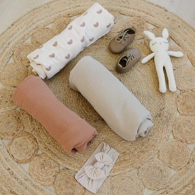 Konssy 3 Pack Muslin Swaddle Blankets for Unisex, Newborn Receiving Blanket, Large 47 x 47 inches, Soft Breathable Muslin Baby Swaddles for Boys & Girls