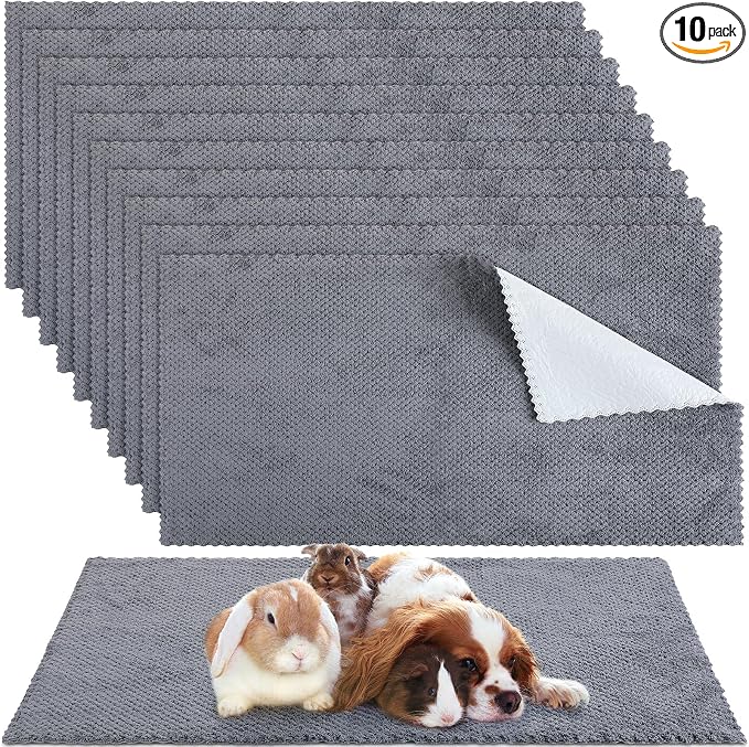 VitalCozy 10 Pcs Guinea Pig Cage Liners Washable Rat Bedding for Guinea Pigs Controlling Absorbent Waterproof Pee Pads Blanket for Rabbits Hamster Small Animal Chinchilla(Grid,14x28 Inch,Gray)