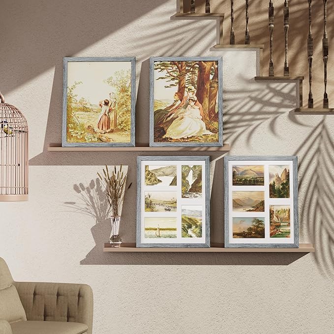 Vittanly 11x14 Collage Picture Frame, Displays 5Pcs 4x6 Pictures with Mat or 1Pcs 11x14 without Mat for Wall Mounting, Picture Frames Collage Wall Decor in Grey, 1 Pack
