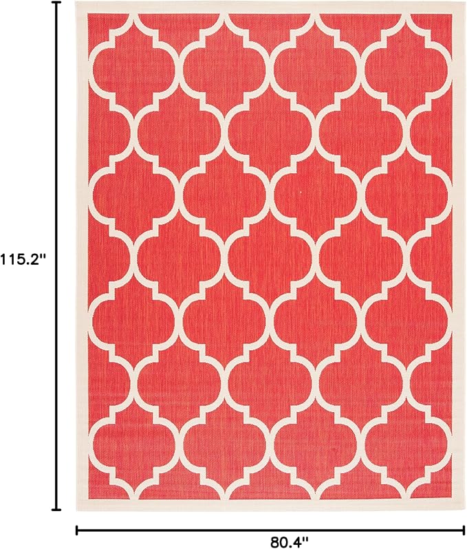SAFAVIEH Washable Rug Outdoor Courtyard Collection - 6'7" x 9'6", Red & Bone, Non-Shedding & Easy Cleaning, Ideal for Patio, Backyard, Mudroom (CY6914-248)