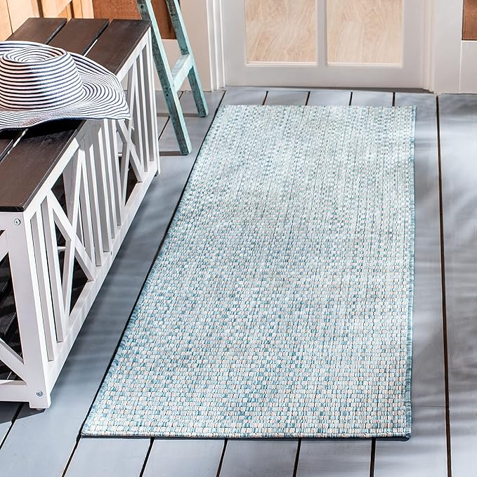 SAFAVIEH Washable Rug Outdoor Courtyard Collection - 2'3" x 14' Runner, Light Blue & Light Grey, Non-Shedding & Easy Cleaning, Ideal for Patio, Entryway, Mudroom, Hallway, Kitchen (CY8653-37121)