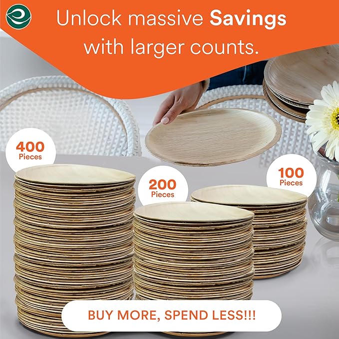 ECO SOUL Compostable 8 Inch Palm Leaf Round Plates (400 Count) Like Bamboo Plates | Biodegradable | Eco-Friendly, Microwave & Oven Safe