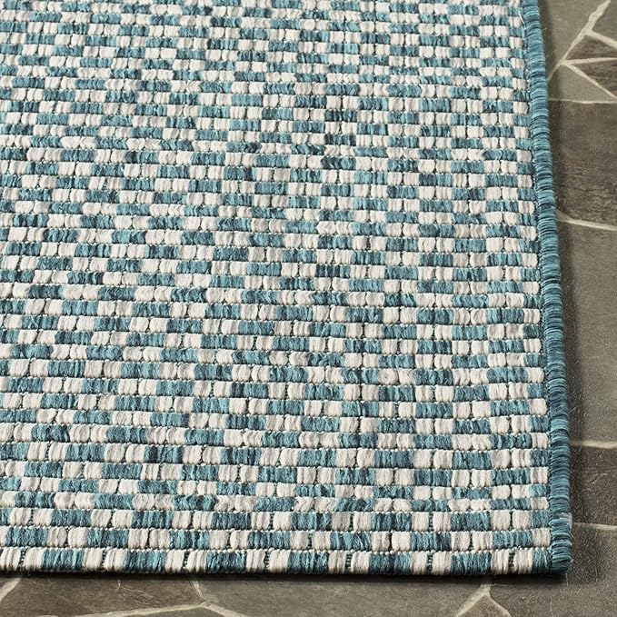 SAFAVIEH Courtyard Collection 2'3' x 14' Turquoise / Light Grey CY8653 Indoor/ Outdoor Patio Backyard Mudroom Runner Rug