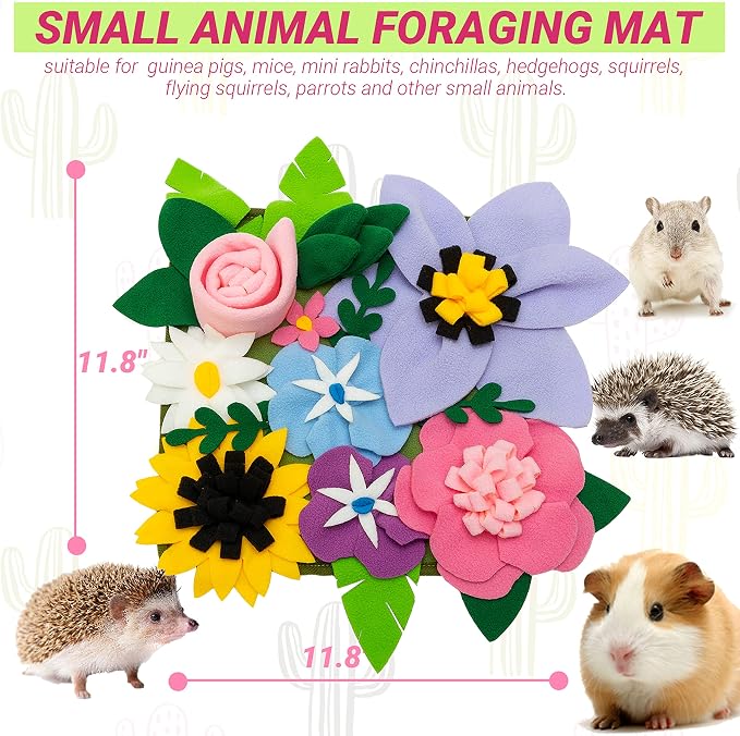 Snuffle Mat for Rabbit, Cute Flower Interactive Bunny Foraging Toy | Enrichment Feeder Toy & Cage Accessories for Rabbit, Guinea Pig, Hedgehog, Chinchilla (11.8x11.8in)