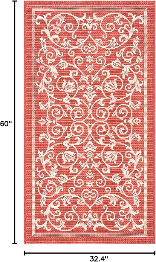 SAFAVIEH Washable Rug Outdoor Courtyard Collection - 2'7" x 5', Red & Natural, Non-Shedding & Easy Cleaning, Ideal for Patio, Backyard, Mudroom (CY2098-3707)