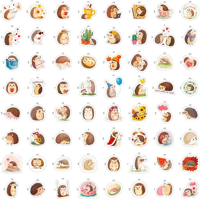 100Pcs Hedgehog Stickers for Water Bottle, Laptop - Funny Hedgehog Gifts, Party Supplies & Party Decorations - Woodland Animal Stickers and Decals - Gift for Women & Men