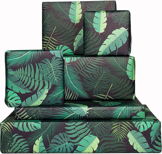 CENTRAL 23 Wrapping Paper (x6) Sheets - Green Leaves and Plants - Eco Gift Wrap for Men and Women - Recyclable - Trendy Design for Girls - For Birthday Christmas Wedding Thanksgiving Anniversary