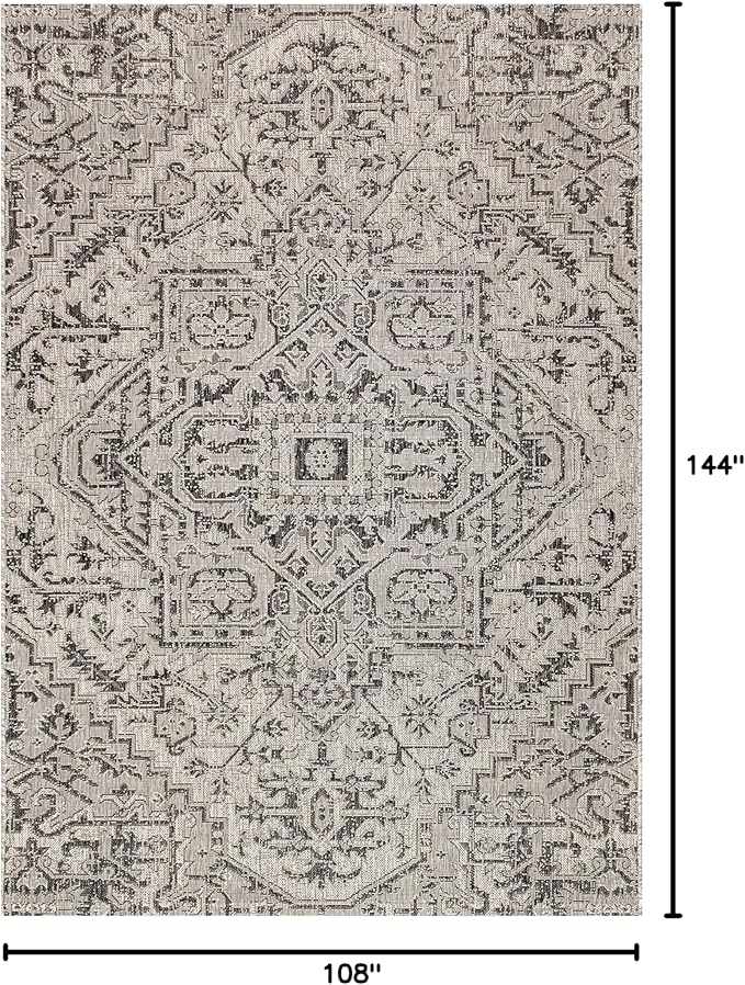 JONATHAN Y Boho Medallion Indoor Outdoor Area Rug 9X12 Black/Gray, Estrella Textured Weave for Backyard, Patio, Porch, Easy-Cleaning, High Traffic, Pet-Friendly, Non-Shedding (SMB105D-9)