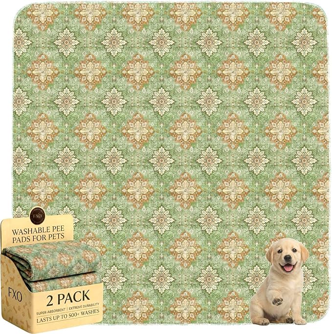Washable Pee Pads for Dogs,Great Urine Absorbent Reusable Puppy Training Pads,Waterproof,Leak-Proof & Non-Slip Potty Pads for Whelping,Crate,Playpen,Bed.(Green Floral Flat,48"x48")
