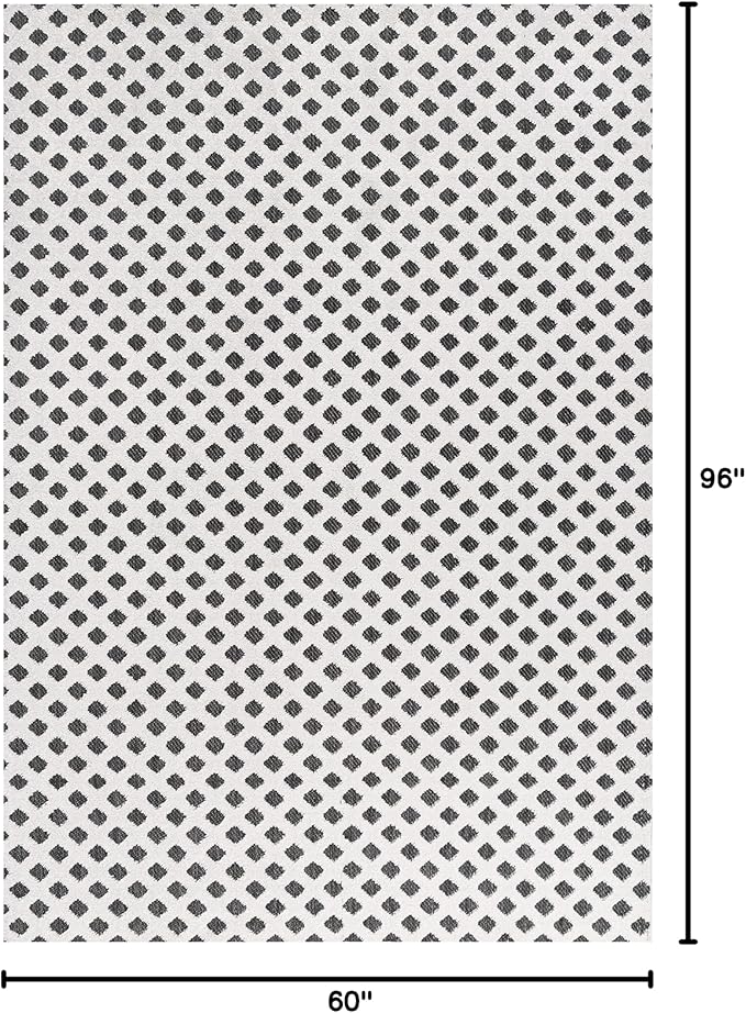 JONATHAN Y Mini-Diamond Trellis Indoor Outdoor Area Rug 5X8 White/Black, Rabat High-Low Pile for Backyard, Patio, Porch, Easy-Cleaning, High Traffic, Pet-Friendly, Non-Shedding (SBH101B-5)
