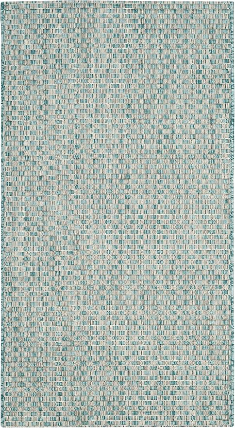 SAFAVIEH Washable Rug Outdoor Courtyard Collection - 2'7" x 5', Light Blue & Light Grey, Non-Shedding & Easy Cleaning, Ideal for Patio, Backyard, Mudroom (CY8653-37121)