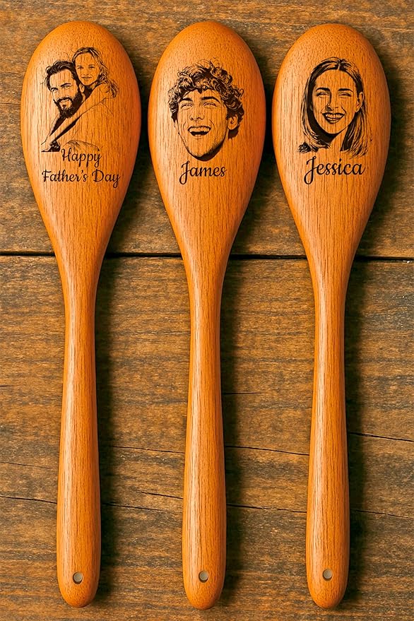 Custom Dad Gifts, Personalized Engraved Wooden Spoon, Gift Father's Day for Grandpa, Papa Photo Gift, Birthday Gifts For Dad, Him, Chef, Baking, Cooking, Housewarming, Kitchen Spoon