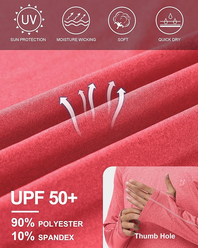 Roadbox Mens UPF 50+ Fishing Shirts, Long Sleeve UV Sun Hoodie, Hiking Running Swim Athletic Workout Shirt