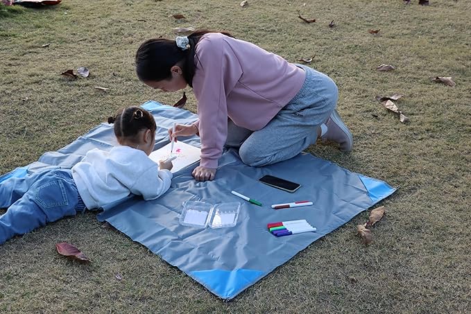 Orga'Neat Pocket Picnic Blanket, Sandproof Lightweight Pocket Camping Tarp, 55″x 39″ Foldable & Fits into Small Bag, Water Resistant Washable Quick Dry Compact Beach Mat for Outdoor Recreation