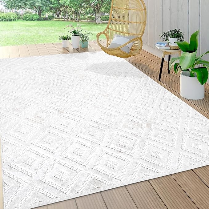 JONATHAN Y Diamond Trellis Indoor Outdoor Area Rug 5X8 Ivory, Portmany Neutral for Backyard, Patio, Porch, Easy-Cleaning, High Traffic, Pet-Friendly, Non-Shedding (IBZ104D-5)