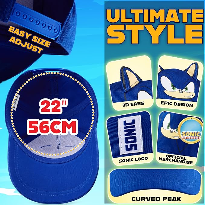 Sonic the Hedgehog Boys Baseball Cap Kids Sun Hat for Summer Beach Outdoor Play Cotton Ball Cap Gifts for Boys