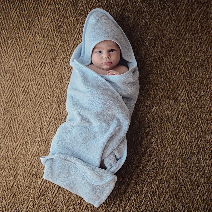 Organic Cotton Baby Hooded Towel - Super-Soft and Absorbent Bath Towel for Newborn, Boy, Girl - 32" x 32" (Baby Blue)