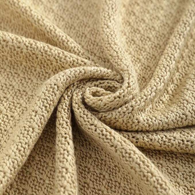 NTBAY Cable Knit Cooling Throw Blanket, Soft and Breathable Throw Blanket 51x67 Inches Made from Rayon Derived from Bamboo for Couch, Sofa, Nap, Khaki