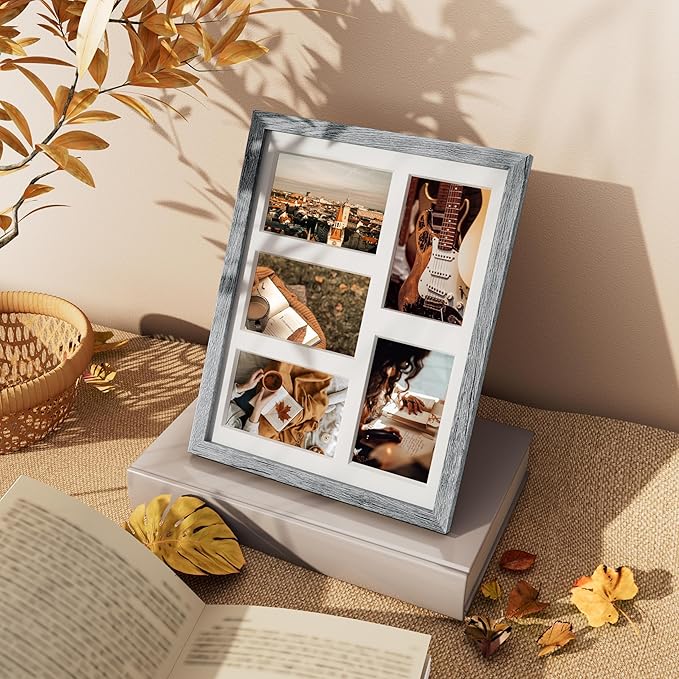 Vittanly 11x14 Collage Picture Frame, Displays 5Pcs 4x6 Pictures with Mat or 1Pcs 11x14 without Mat for Wall Mounting, Picture Frames Collage Wall Decor in Grey, 1 Pack