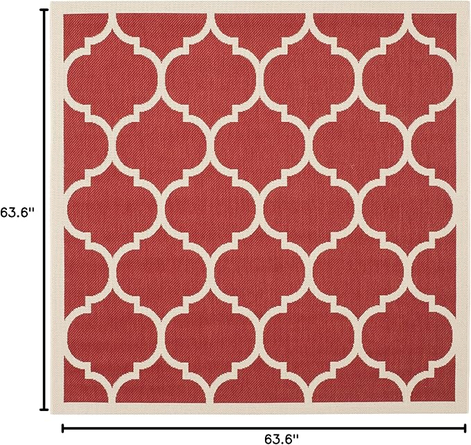 SAFAVIEH Washable Rug Outdoor Courtyard Collection - 5'3" Square, Red & Bone, Non-Shedding & Easy Cleaning, Ideal for Patio, Backyard, Mudroom (CY6914-248)