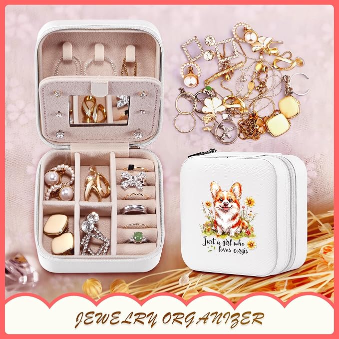 Corgi Jewelry Box, Gifts For Teens Girls, Corgi Lovers Stuff Items Accessories Things Merchandise Decor Merch, Travel Ring Earrings Necklace Organizer Holder!