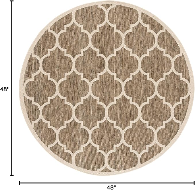 SAFAVIEH Courtyard Collection 4' Round Brown/Bone CY6914 Trellis Indoor-Outdoor Waterproof Easy-Cleaning Patio Backyard Mudroom Area-Rug
