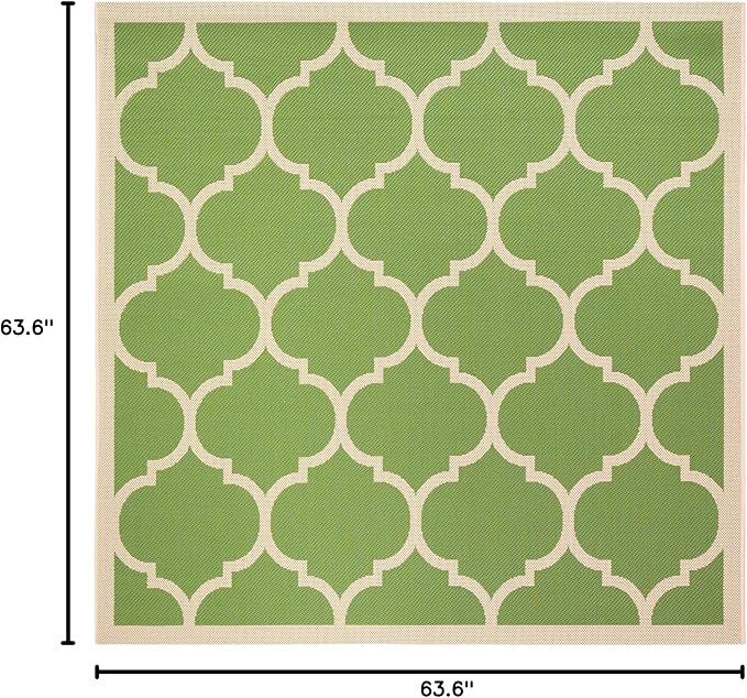 SAFAVIEH Washable Rug Outdoor Courtyard Collection - 5'3" Square, Green & Beige, Non-Shedding & Easy Cleaning, Ideal for Patio, Backyard, Mudroom (CY6914-244)