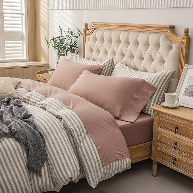 PURE ERA Jersey Knit 4pc Bed Sheet Set 100% T-Shirt Cotton Super Soft Comfy Breathable Fits Mattress Up to 20" Extra Deep Pocket (Solid Petal Pink, King)
