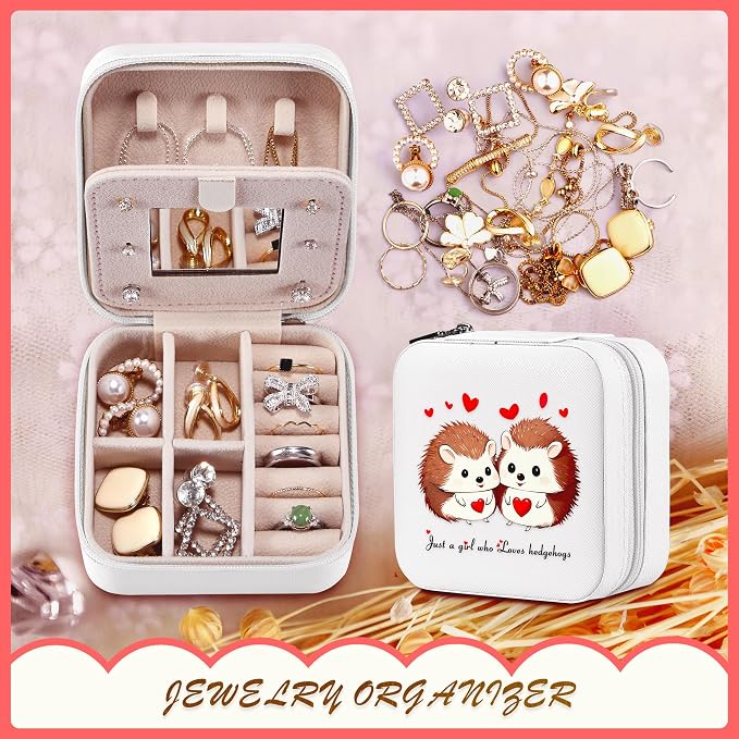 Hedgehog Jewelry Box, Gifts For Women Teens Girls, Hedgehog Lovers Themed Stuff Accessories Decor Items Merch Things, Travel Ring Earrings Necklace Organizer Holder!