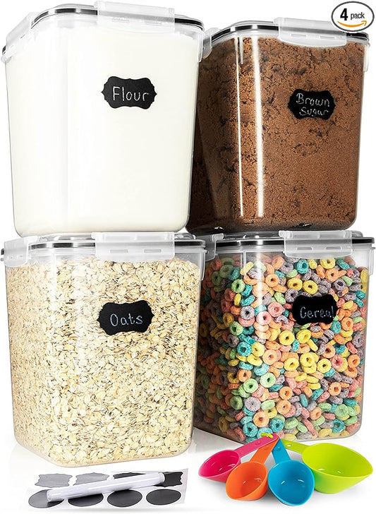 Flour Sugar Storage Containers (5.3L/4pk) Great Rice Canisters Sets For The Kitchen pantry, Large Food Storage Containers With Lids Airtight