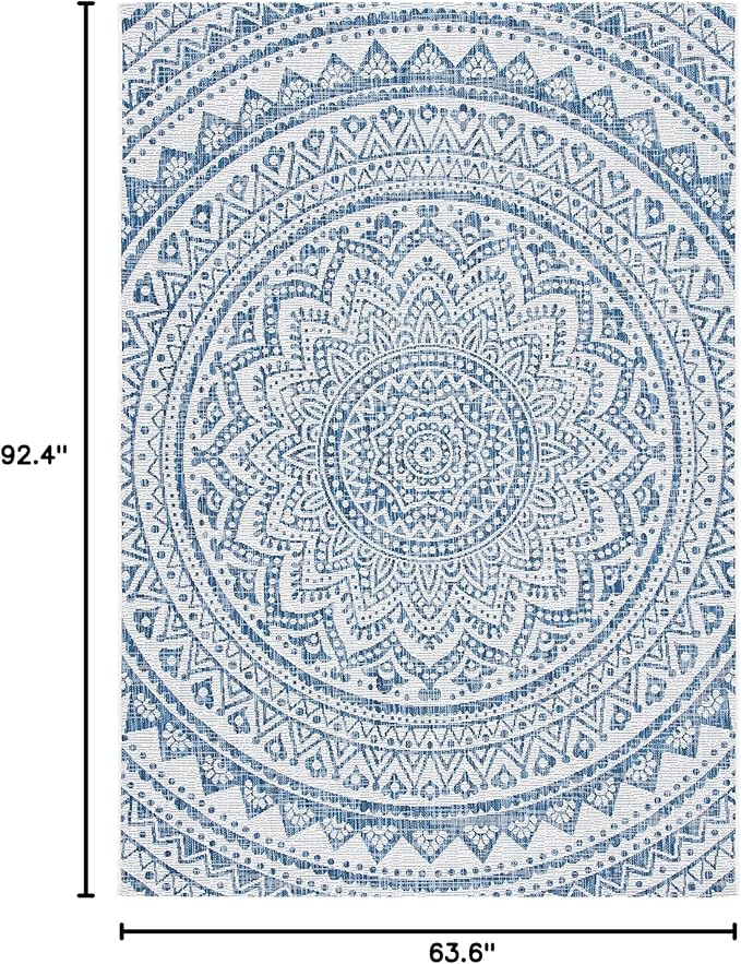 SAFAVIEH Washable Rug Outdoor Courtyard Collection - 5'3" x 7'7", Ivory & Navy, Non-Shedding & Easy Cleaning, Ideal for Patio, Backyard, Mudroom (CY8734-53412)