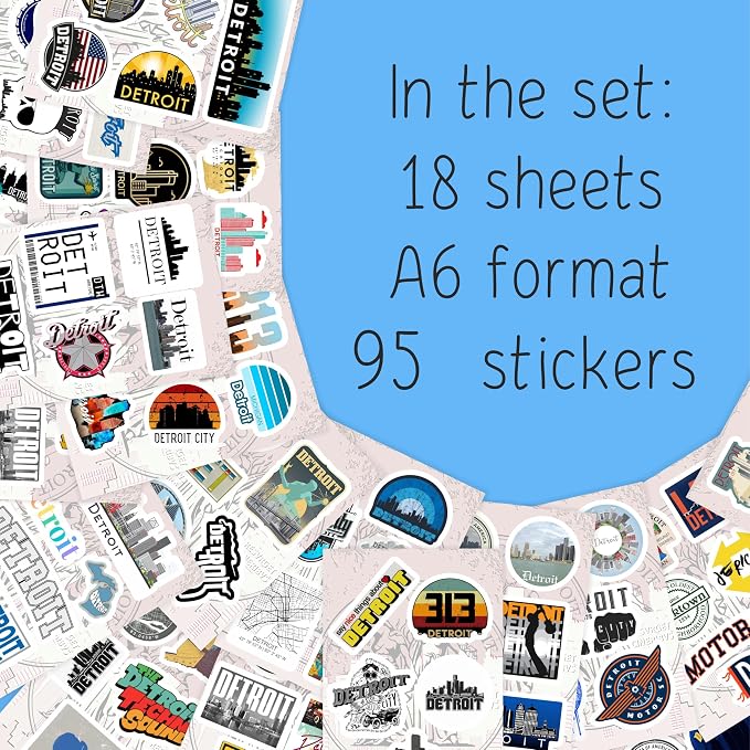 100Pcs Detroit Stickers for Water Bottle and Laptop - Detroit Party Supplies & Decorations, Waterproof Vinyl Decals, City and Landmark Stickers, Gifts for Women & Men
