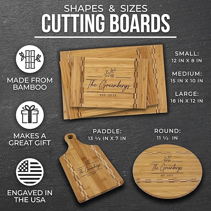 Deluxe Custom Personalized Wedding Anniversary Couples Bamboo Cutting Board Gift (Custom Personalized)