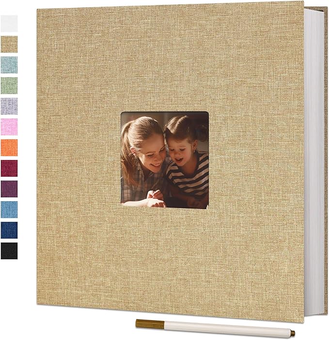 Vienrose Large Photo Album Self Adhesive for 4x6 8x10 10x12 Pictures Linen Scrapbook Album DIY 40 Blank Pages with A Metallic Pen Khaki