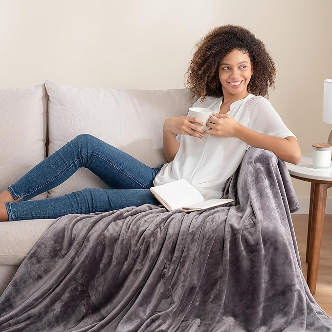 Berkshire Blanket Classic VelvetLoft® Solid Throw Blanket, Lightweight Soft Fuzzy Plush Throw Blanket for Bed and Couch, Grey Heron, 50x60 Inches