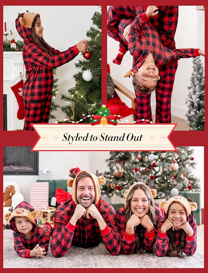 PATPAT Matching Family Christmas Onesie Pajamas – Holiday Hooded Jumpsuit Sleepwear PJs Couples Xmas Loungewear with Socks