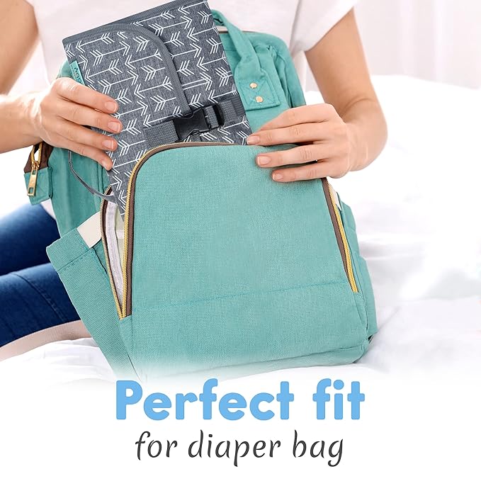 Kopi Baby Portable Diaper Changing Pad-Baby Diaper Changer Travel Bag with Wipes Pocket, Smart Design Portable Changing Mat, Infant Travel Station Kit, Gift for Newborn Girl & Boy-Grey Arrows, Classic