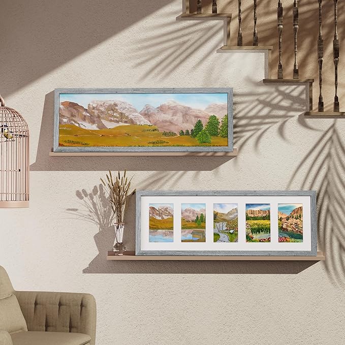 Vittanly 8x24 Collage Picture Frame, Displays 5Pcs 4x6 Pictures with Mat or 1Pcs 8x24 without Mat, Picture Frames Collage Wall Decor for Horizontal or Vertical Display, Grey, 1 Pack