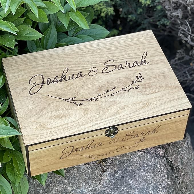 Personalized Memory Wooden Keepsake Decorative Letter Box with lock hinged lid – Custom Wedding Engagement Couple gift for Him, Her, Boyfriend, Girlfriend, Friend, Time capsule box