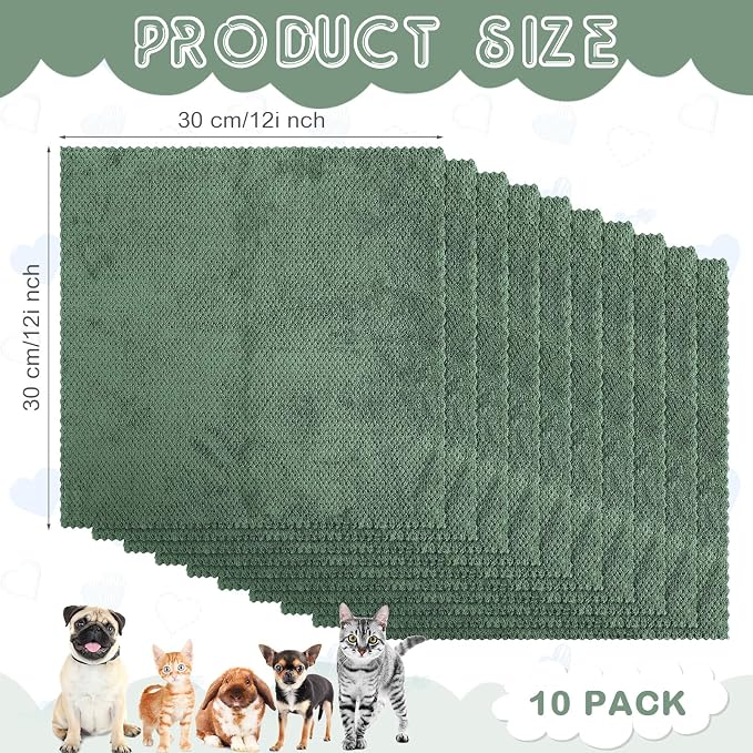 VitalCozy 10 Pcs Guinea Pig Cage Liners Washable Rat Bedding for Guinea Pigs Controlling Absorbent Waterproof Pee Pads Blanket for Rabbits Hamster Small Animal Chinchilla(Grid,12x12 Inch,Dark Geen)