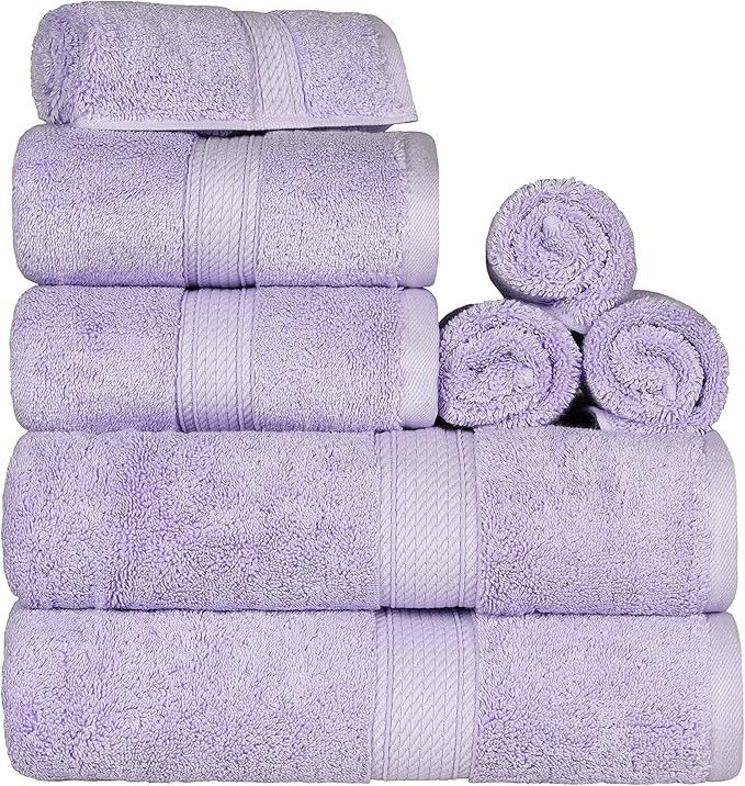 BLUENILEMILLS Madison Egyptian Cotton Towels, Towel Set for Bathroom, Shower, Hotel, Plush, 900 GSM, Highly Absorbent and Ultra-Soft Towels, Bath Essentials, 8 Piece Assorted Towel Set, Purple