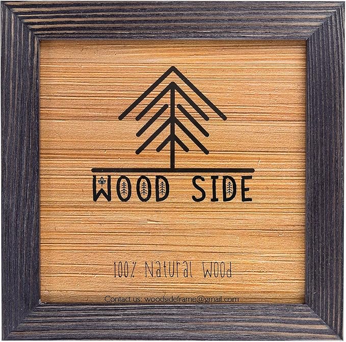 Rustic Wooden Square Picture Frames 8x8 - Set of 2 - 100% Natural Eco Distressed Wood with Real Glass for Wall Mounting and Tabletop Photo Frame - Dark Grey