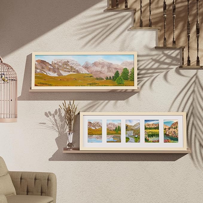 Vittanly 8x24 Collage Picture Frame, Displays 5Pcs 4x6 Pictures with Mat or 1Pcs 8x24 without Mat, Picture Frames Collage Wall Decor for Horizontal or Vertical Display, Nature Wood, 1 Pack