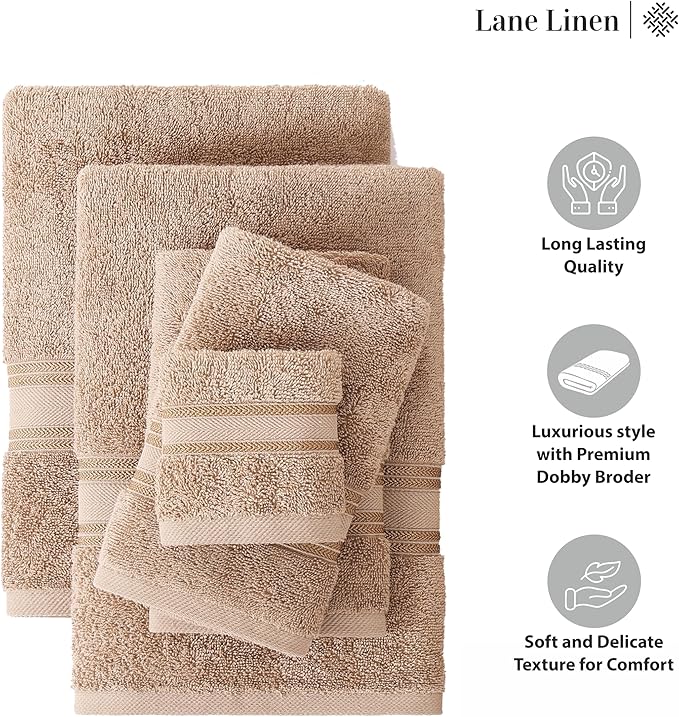 LANE LINEN Towel Sets for Bathroom - 12-Pack 100% Cotton Towels, Zero Twist, 4 Bath, 4 Hand & 4 Washcloths, Soft & Highly Absorbent, Premium Hotel & Spa-Quality Design, Easy to wash - Tapue