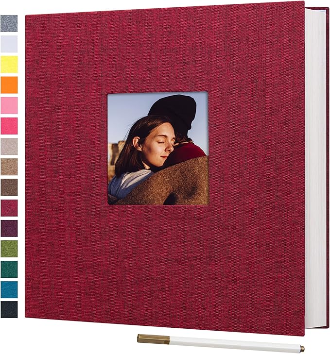 potricher Large Photo Album Self Adhesive 3x5 4x6 5x7 8x10 Pictures Linen Cover 40 Blank Pages Magnetic DIY Scrapbook Album with A Metallic Pen (Red, 11x10.6 Inches 40 Pages)