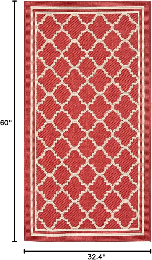 SAFAVIEH Washable Rug Outdoor Courtyard Collection - 2'7" x 5', Red & Bone, Non-Shedding & Easy Cleaning, Ideal for Patio, Backyard, Mudroom (CY6918-248)