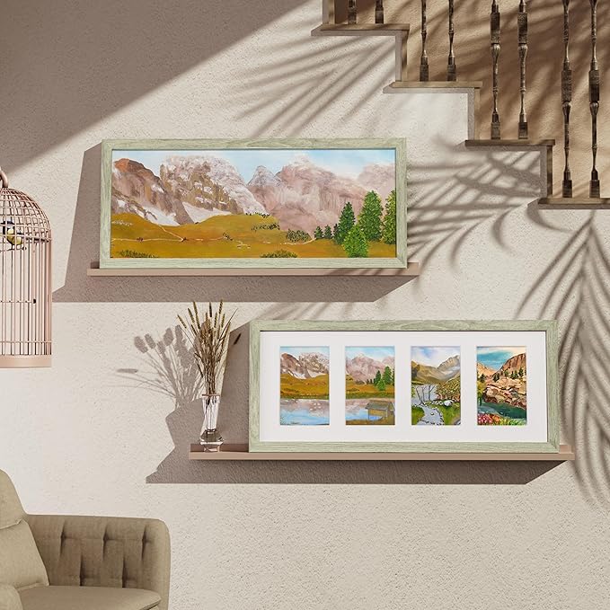 Vittanly 8x20 Collage Picture Frame, Displays 4Pcs 4x6 Pictures with Mat or 1Pcs 8x20 without Mat, Picture Frames Collage Wall Decor for Horizontal or Vertical Display, Driftwood, 1 Pack