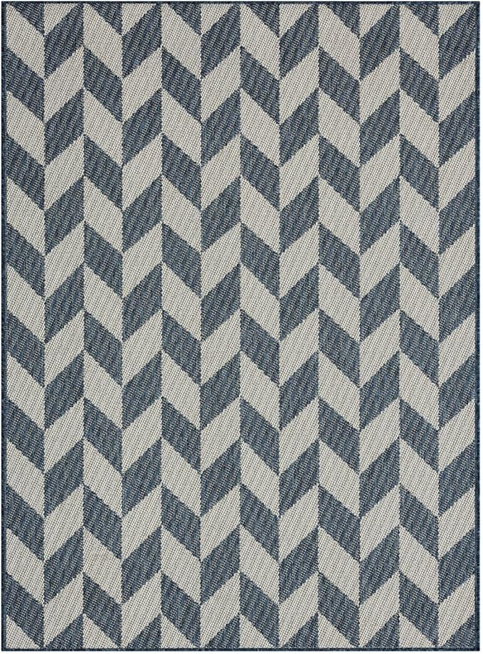 Nicole Miller New York Patio Country Calla Contemporary Herringbone Indoor/Outdoor Area Rug, Blue/Cream, 5'2"x7'2"