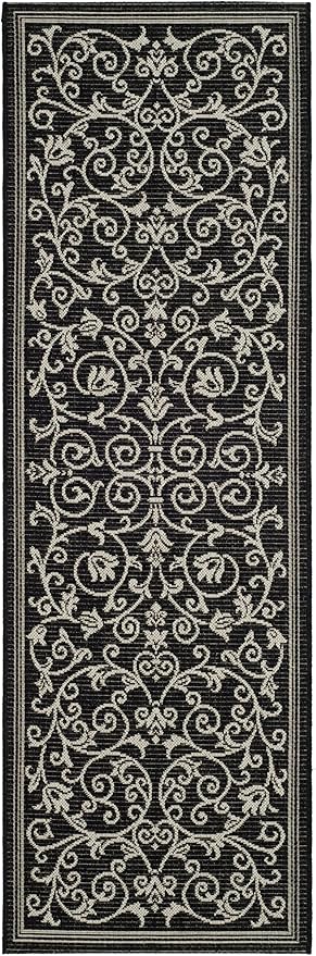 SAFAVIEH Washable Rug Outdoor Courtyard Collection - 2'3" x 16' Runner, Black & Sand, Non-Shedding & Easy Cleaning, Ideal for Patio, Entryway, Mudroom, Hallway, Kitchen (CY2098-3908)